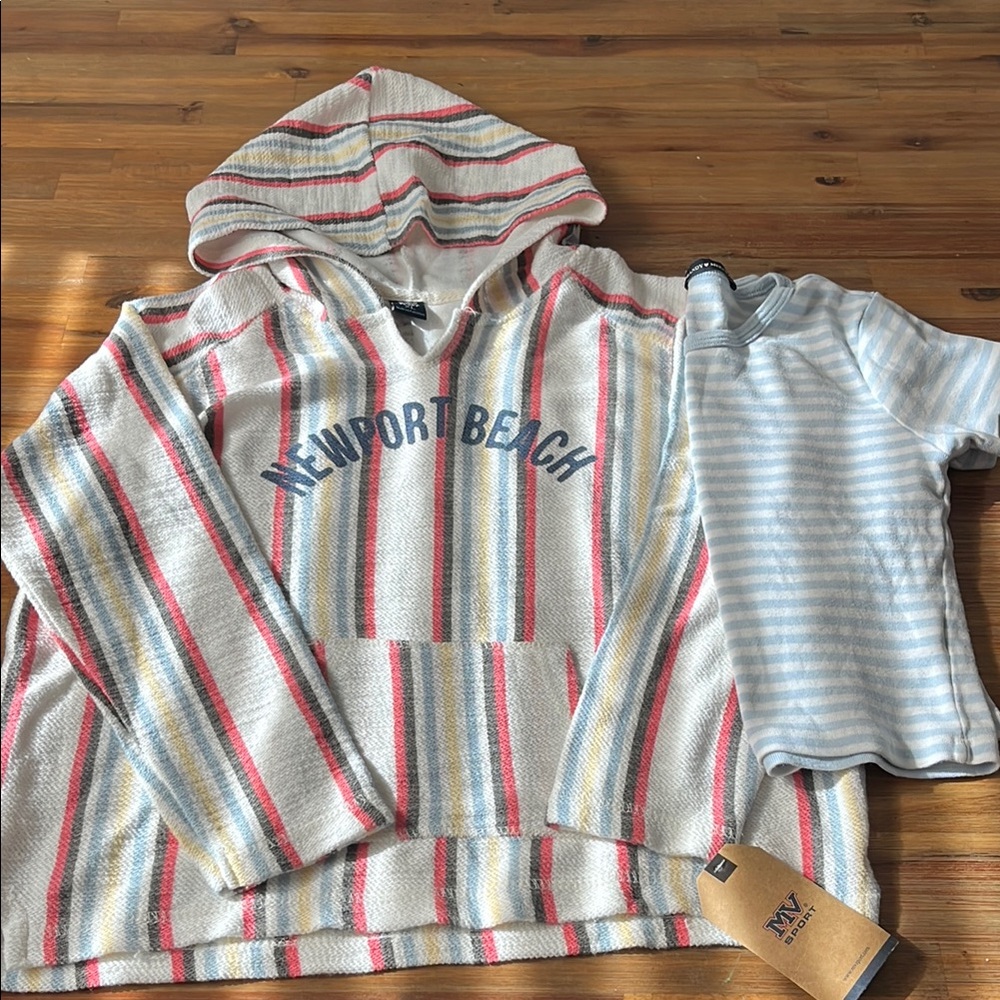 Newport Beach Towel Hoodie Brandy Melville Stripe T-Shirt Bundle Size XL